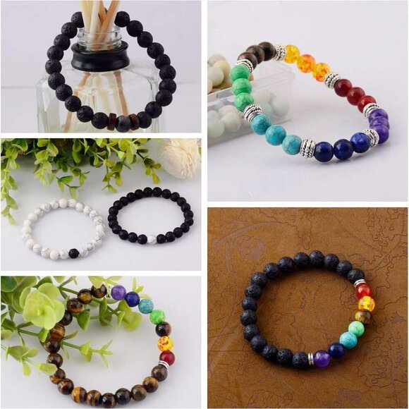 Black Lava Stone 7 Chakra Bracelets 8mm Beads Meditation Yoga Diffuser Gift - Picture 2 of 9